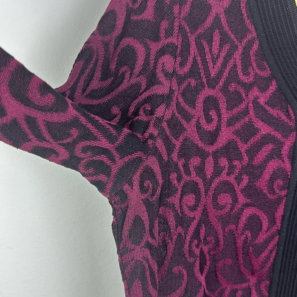 Exclusively Misook Petite M Texture Zip-Up Top Lightweight Jacket Burgundy Black - Picture 6 of 16
